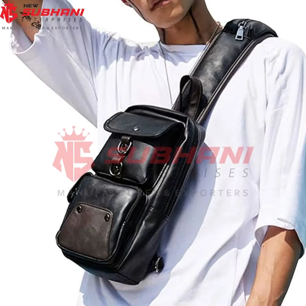 Pu Leather Water Proof Waist Bag Chest Bags with Earphone  Leather Shoulder Bags