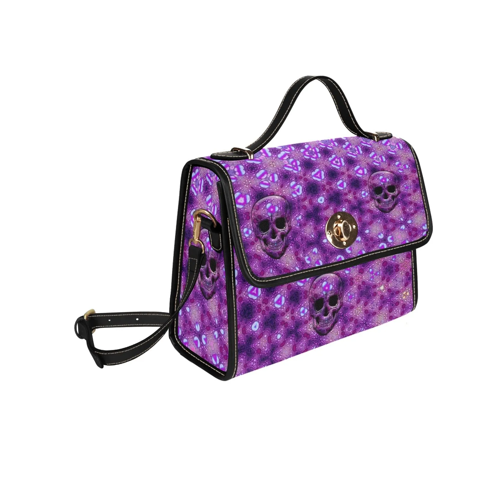 Purple Skulls Waterproof Canvas Bag Black Trim
