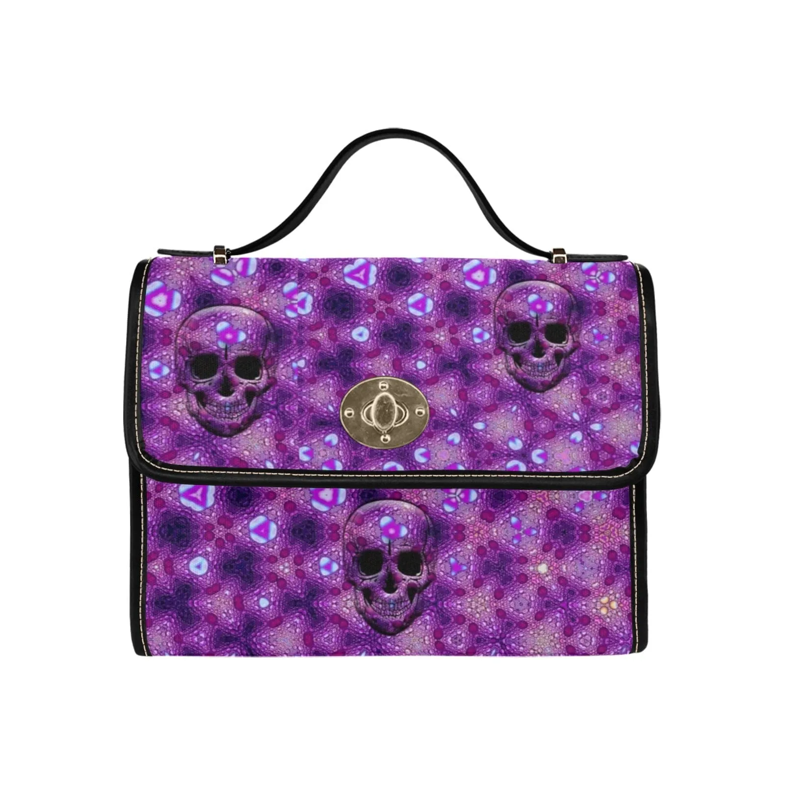 Purple Skulls Waterproof Canvas Bag Black Trim