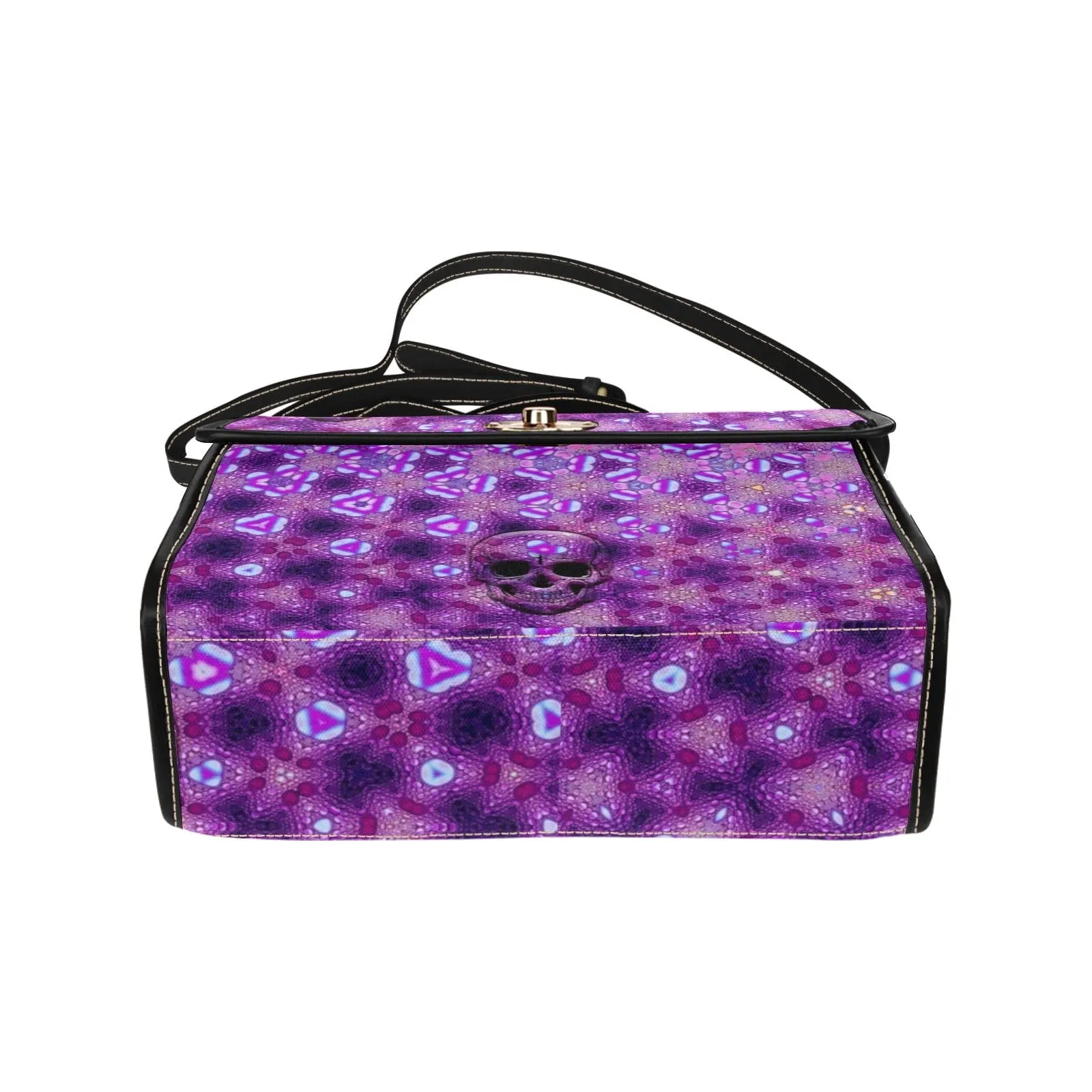 Purple Skulls Waterproof Canvas Bag Black Trim