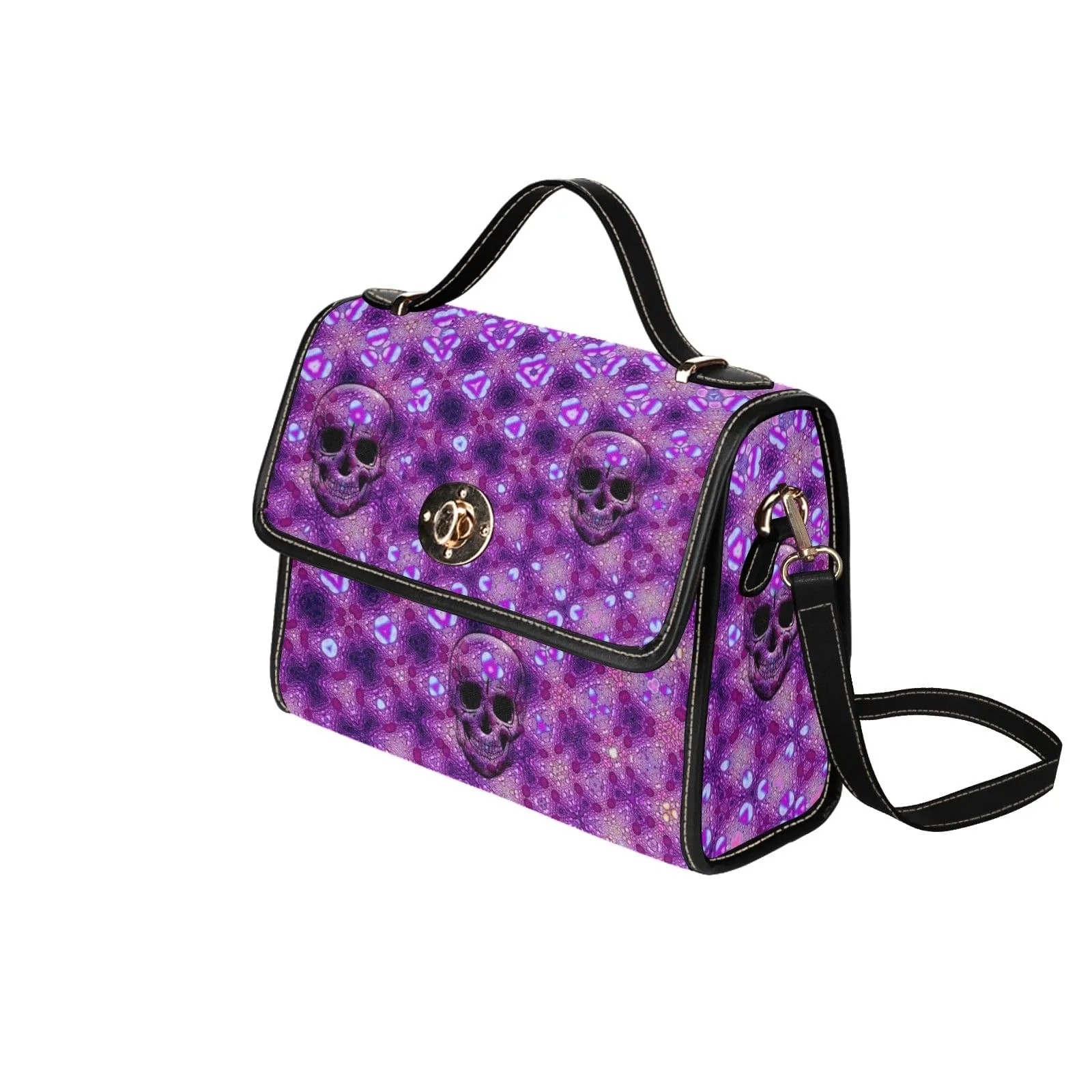 Purple Skulls Waterproof Canvas Bag Black Trim