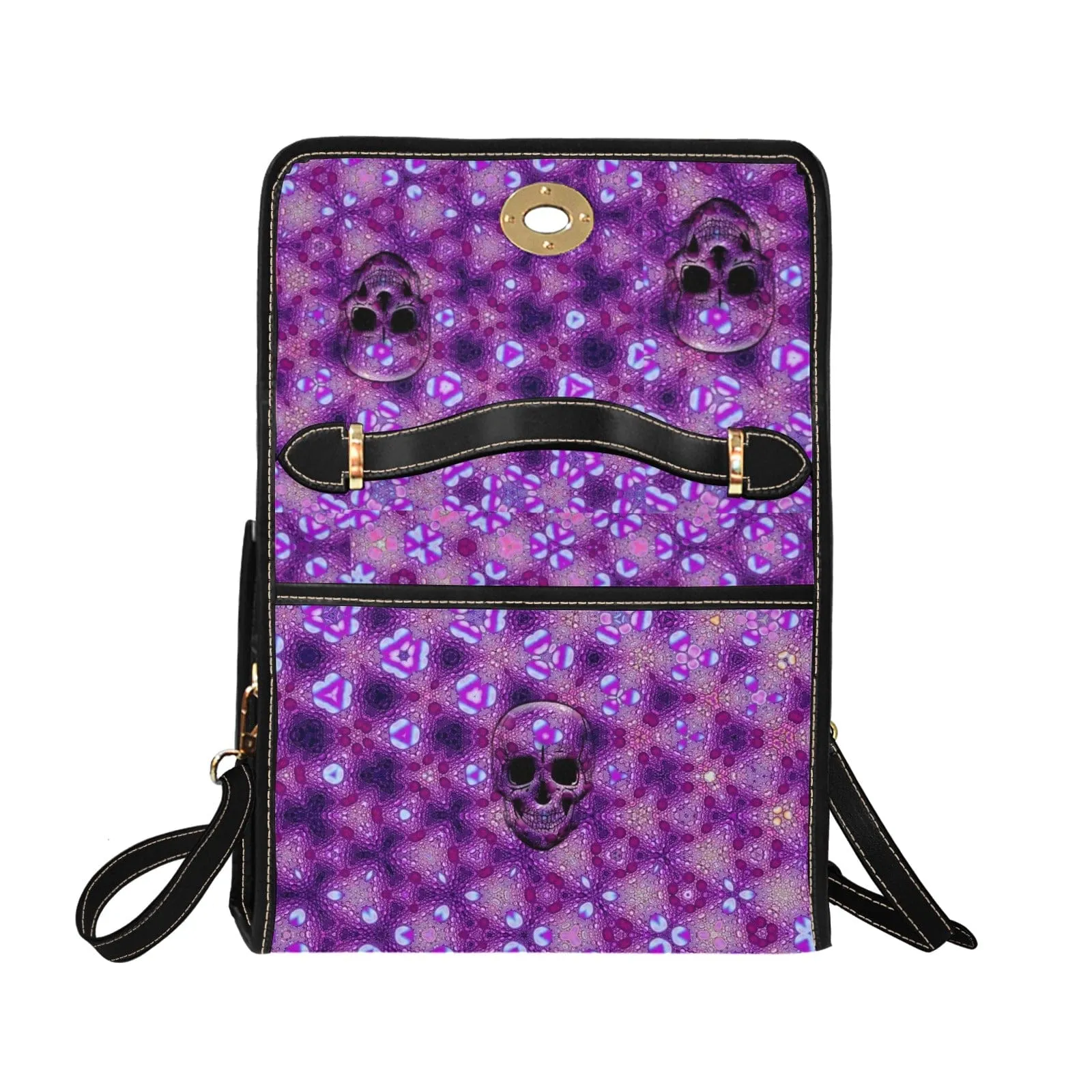 Purple Skulls Waterproof Canvas Bag Black Trim