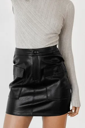 QI862 Faux Leather High-Waist Mini Skirt
