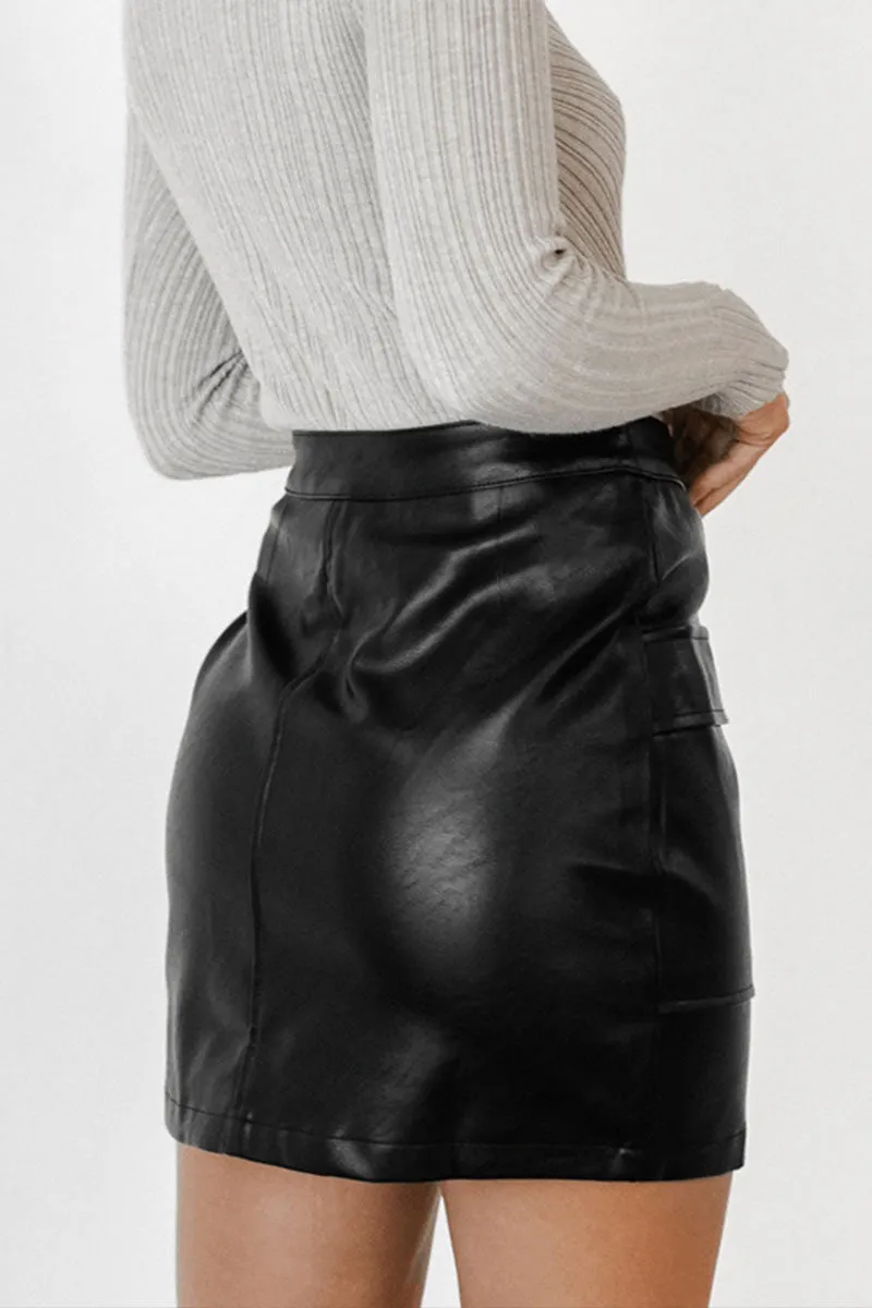 QI862 Faux Leather High-Waist Mini Skirt