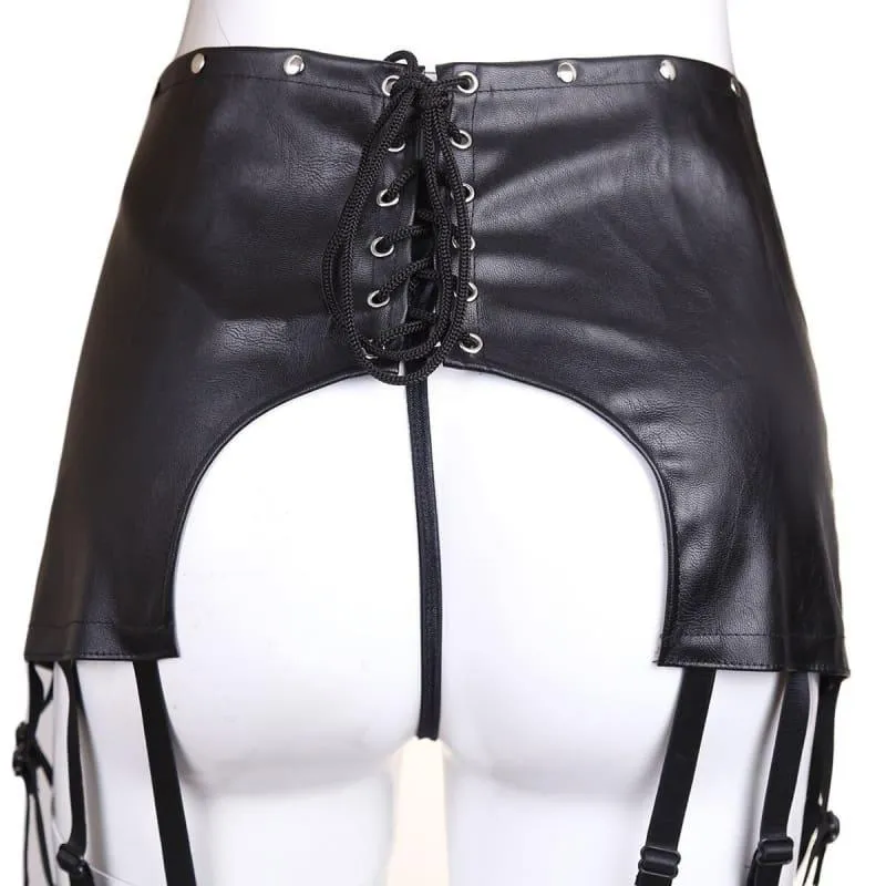 "Governess" - Open Hip Garter PU Leather T-back Adjustable Chastity Belts BDSM Perforated Panties