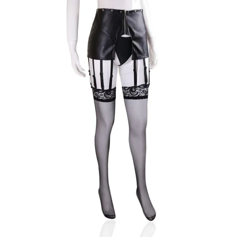 "Governess" - Open Hip Garter PU Leather T-back Adjustable Chastity Belts BDSM Perforated Panties