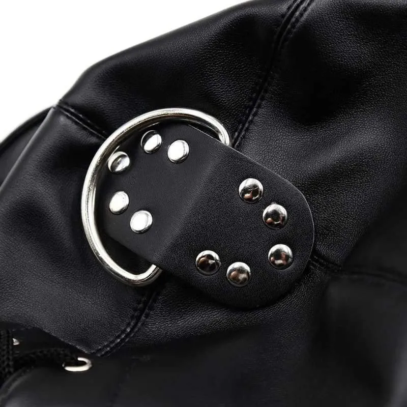 "Villain" -  Full Face Mask With Zipper PU Leather Muzzle & Open Eyes Slave Enclosed Headgear