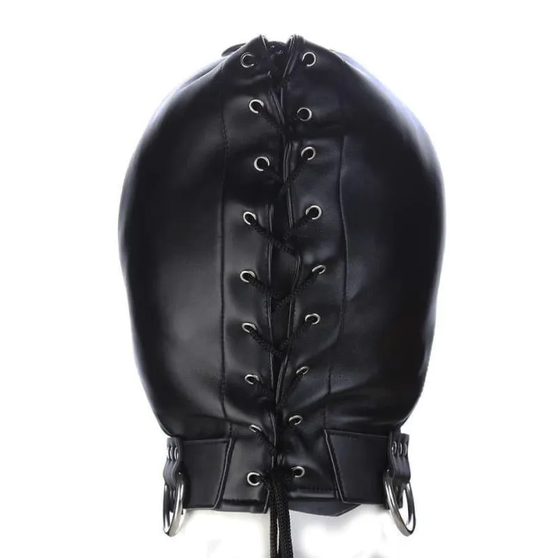 "Villain" -  Full Face Mask With Zipper PU Leather Muzzle & Open Eyes Slave Enclosed Headgear