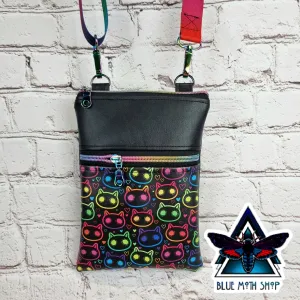 Rainbow Spooky Cats Faux Leather Phone Crossbody Phone Bag