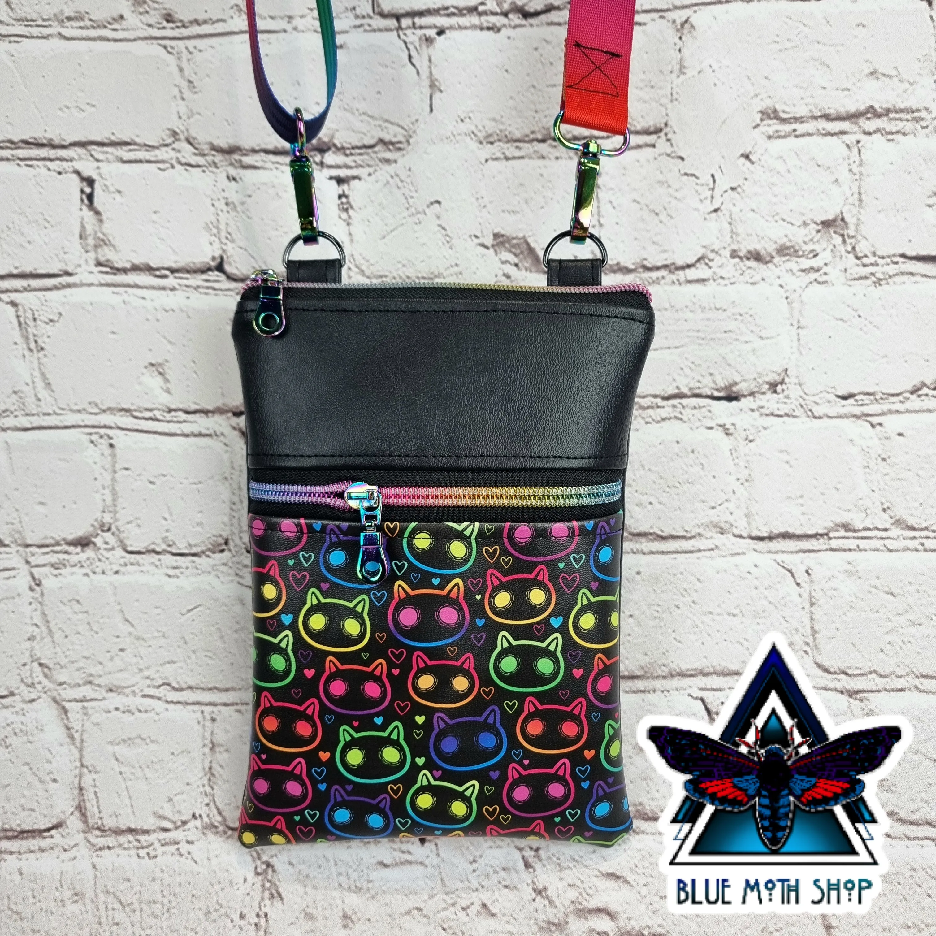 Rainbow Spooky Cats Faux Leather Phone Crossbody Phone Bag