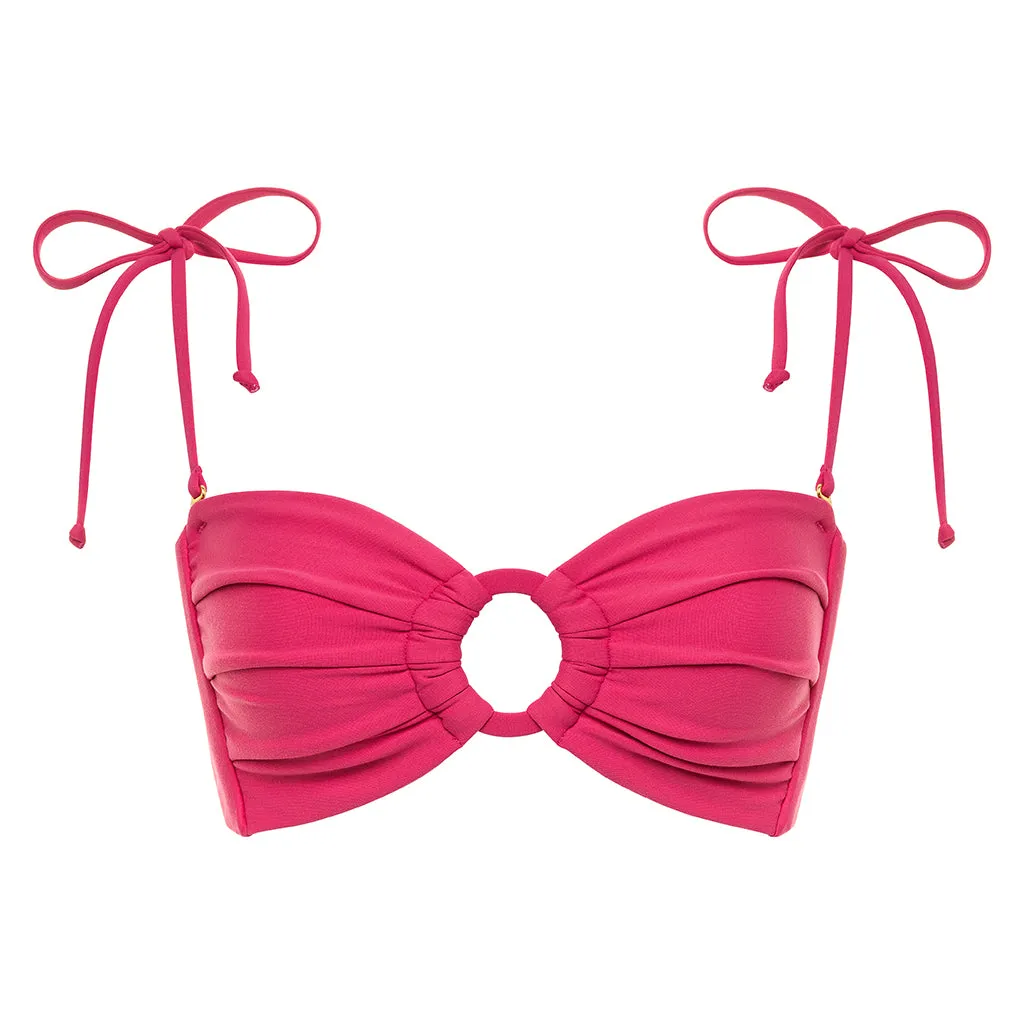 Raspberry Tori Ties Bandeau Bikini Top