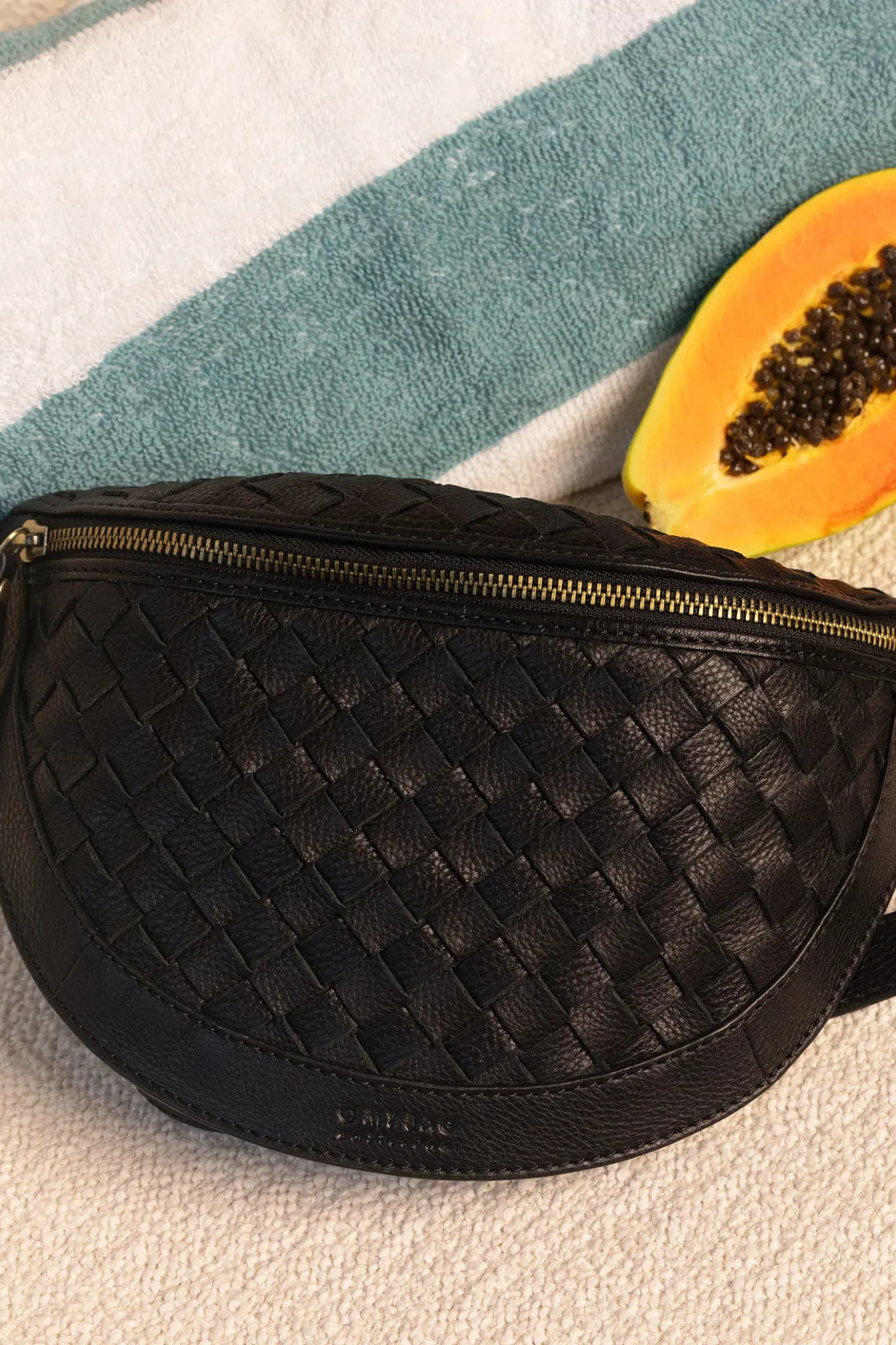 RAY BUMBAG - BLACK WOVEN SOFT GRAIN LEATHER