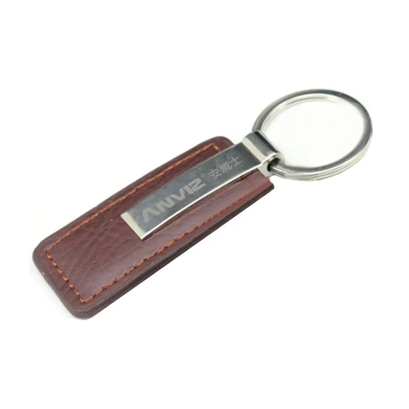Rectangular Metal And Leather Keychain