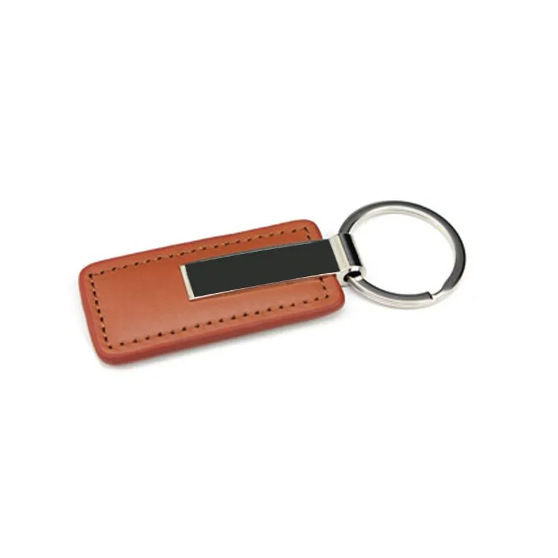 Rectangular Metal And Leather Keychain