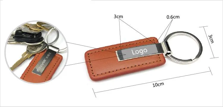Rectangular Metal And Leather Keychain