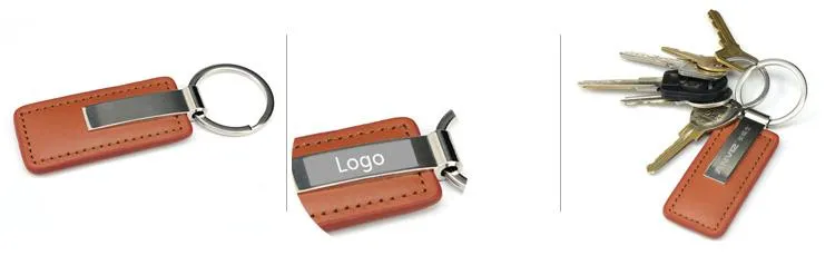 Rectangular Metal And Leather Keychain