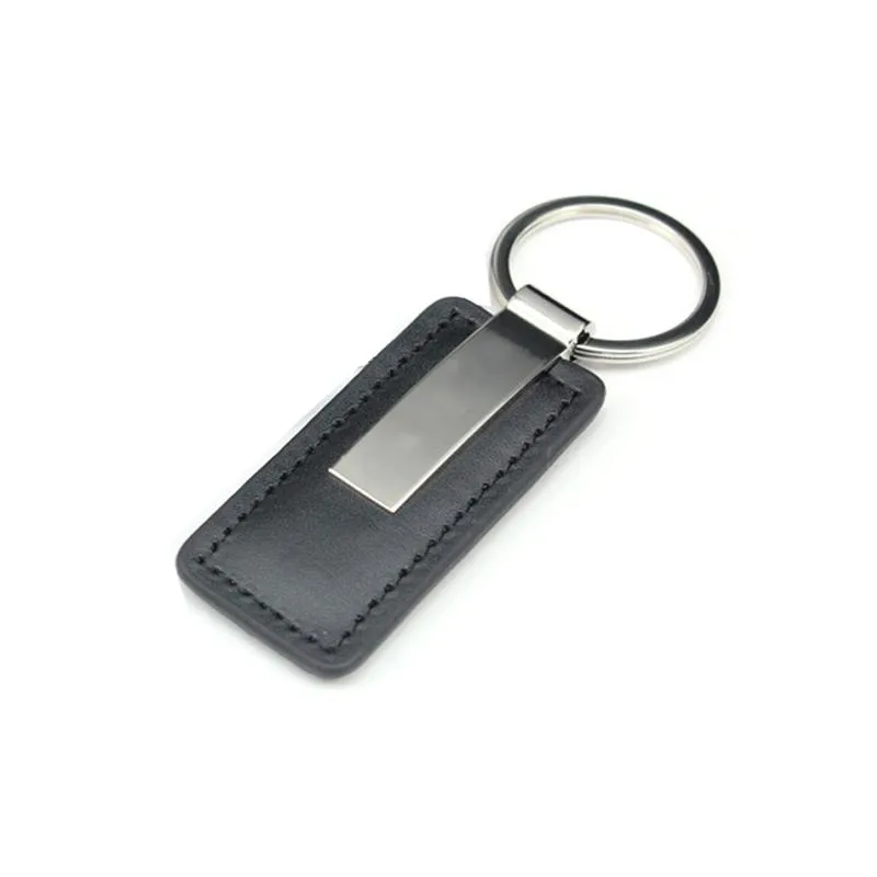 Rectangular Metal And Leather Keychain