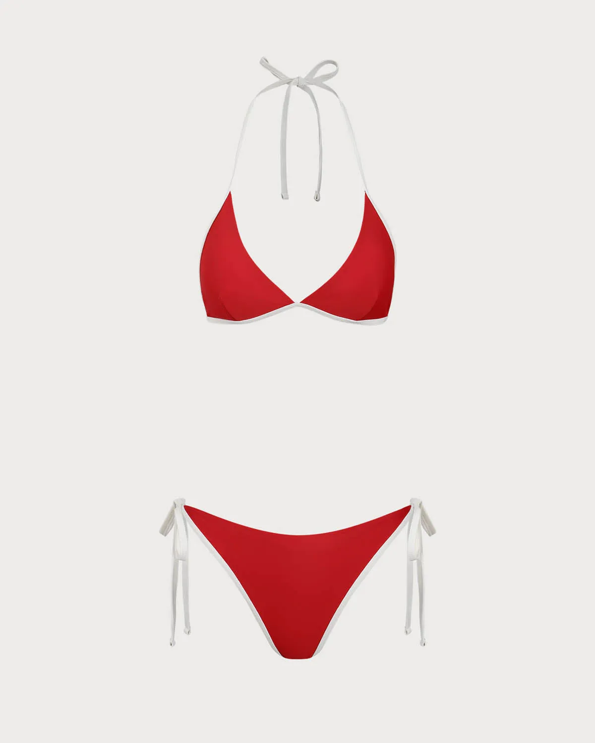 Red Contrasting Halter Triangle Bikini Set