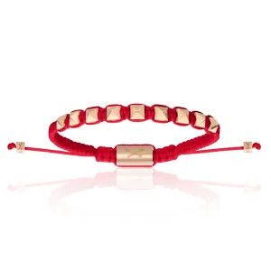 Red Nylon With Rose Gold Polyester Stud Bracelet