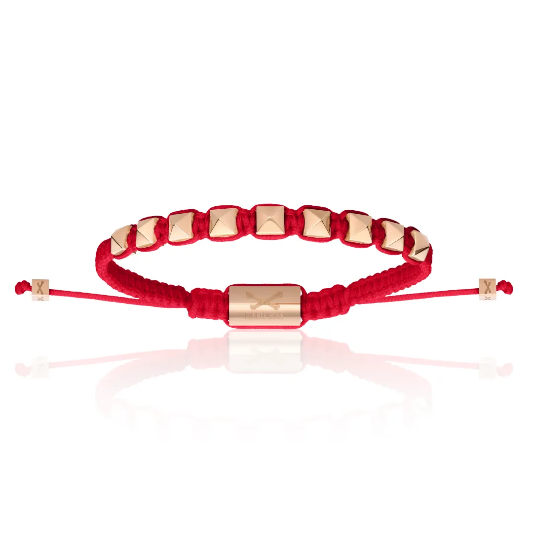 Red Nylon With Rose Gold Polyester Stud Bracelet