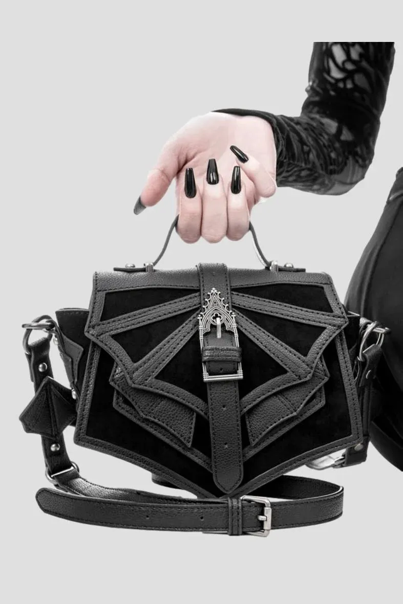 Restyle Night Creature Shoulder Bag - Gothic Velvet Bat Purse