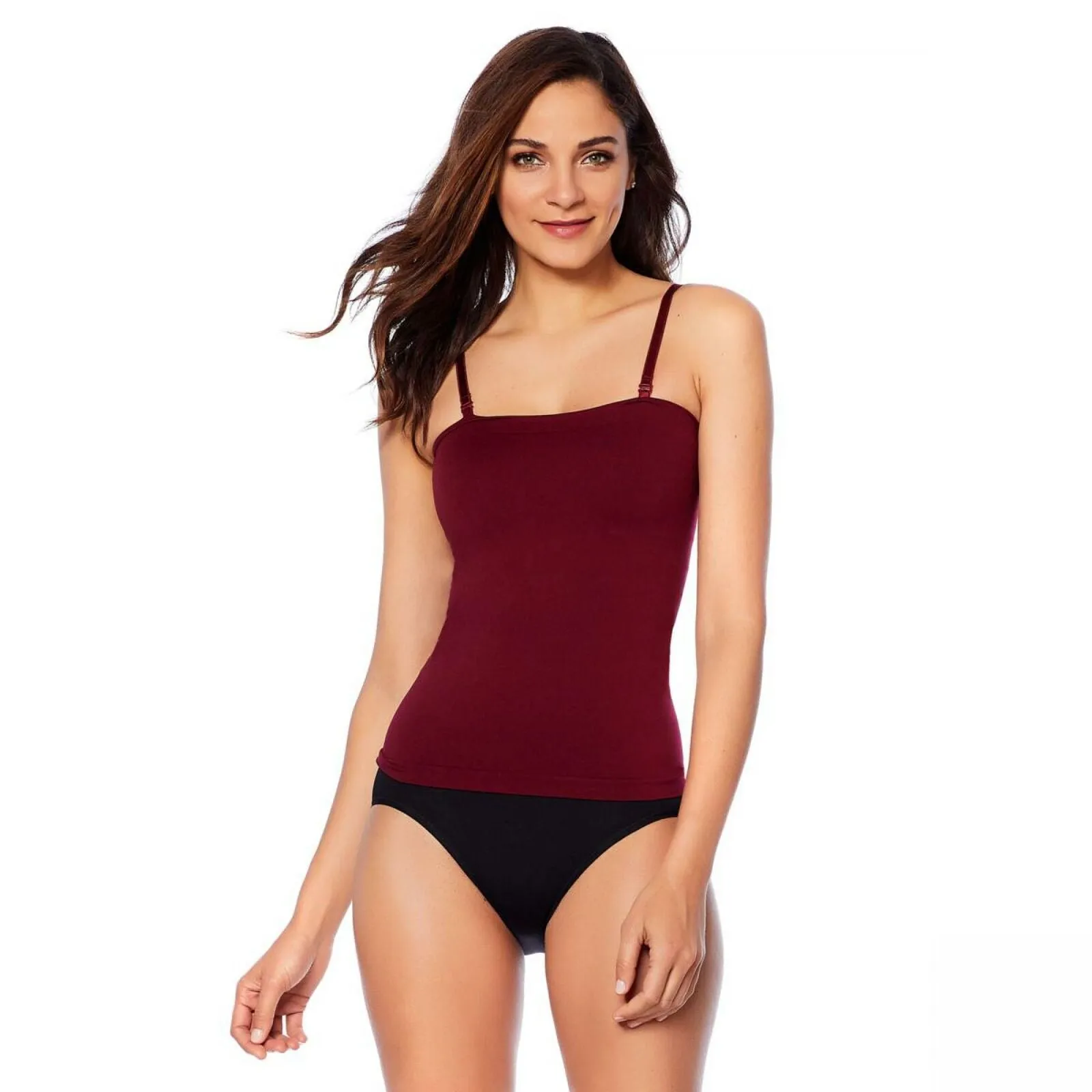 Rhonda Shear Pack Convertible Seamless Bandeau Camis With Shelf Bra Wine Blue XL