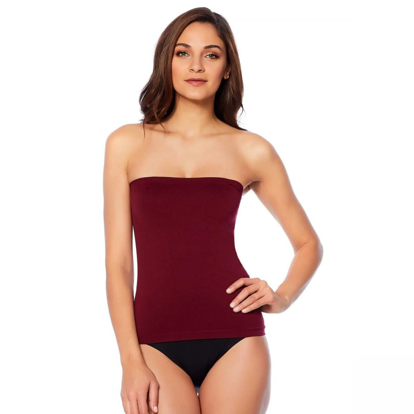 Rhonda Shear Pack Convertible Seamless Bandeau Camis With Shelf Bra Wine Blue XL