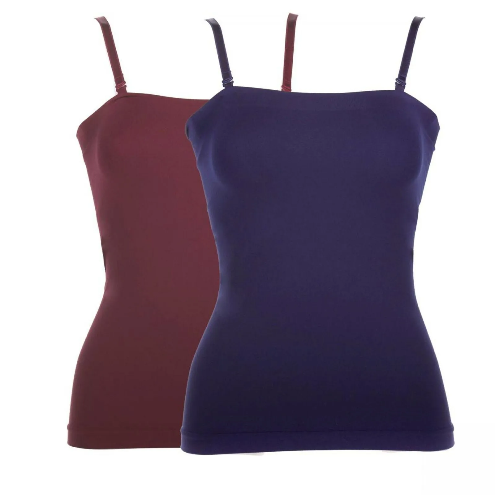 Rhonda Shear Pack Convertible Seamless Bandeau Camis With Shelf Bra Wine Blue XL