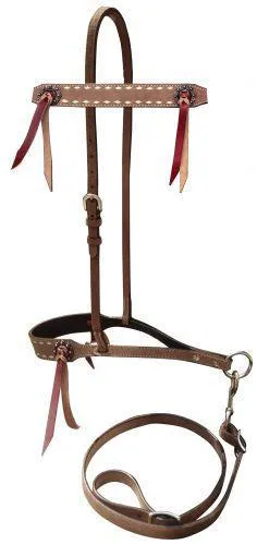 Roughout leather tie down noseband and strap with buckstitch trim