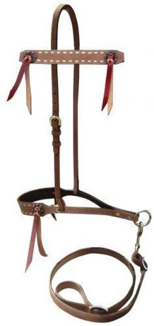 Roughout leather tie down noseband and strap with buckstitch trim