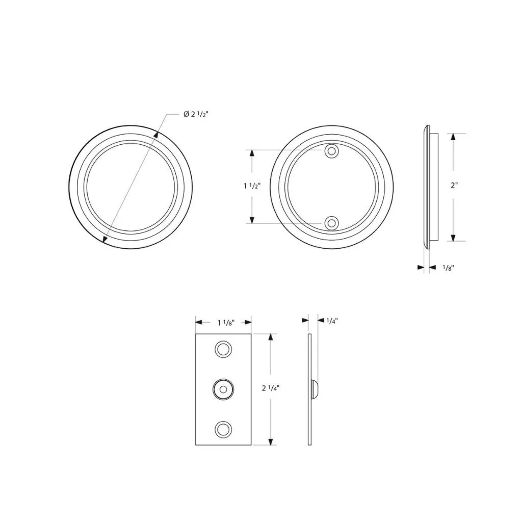 Round Tubular Passage Pocket Door Lockset - Door Mount - 3" Brass/Unlacquered Brass