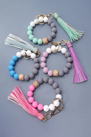Rubbery Bead Bracelet Key Ring