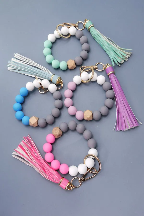 Rubbery Bead Bracelet Key Ring