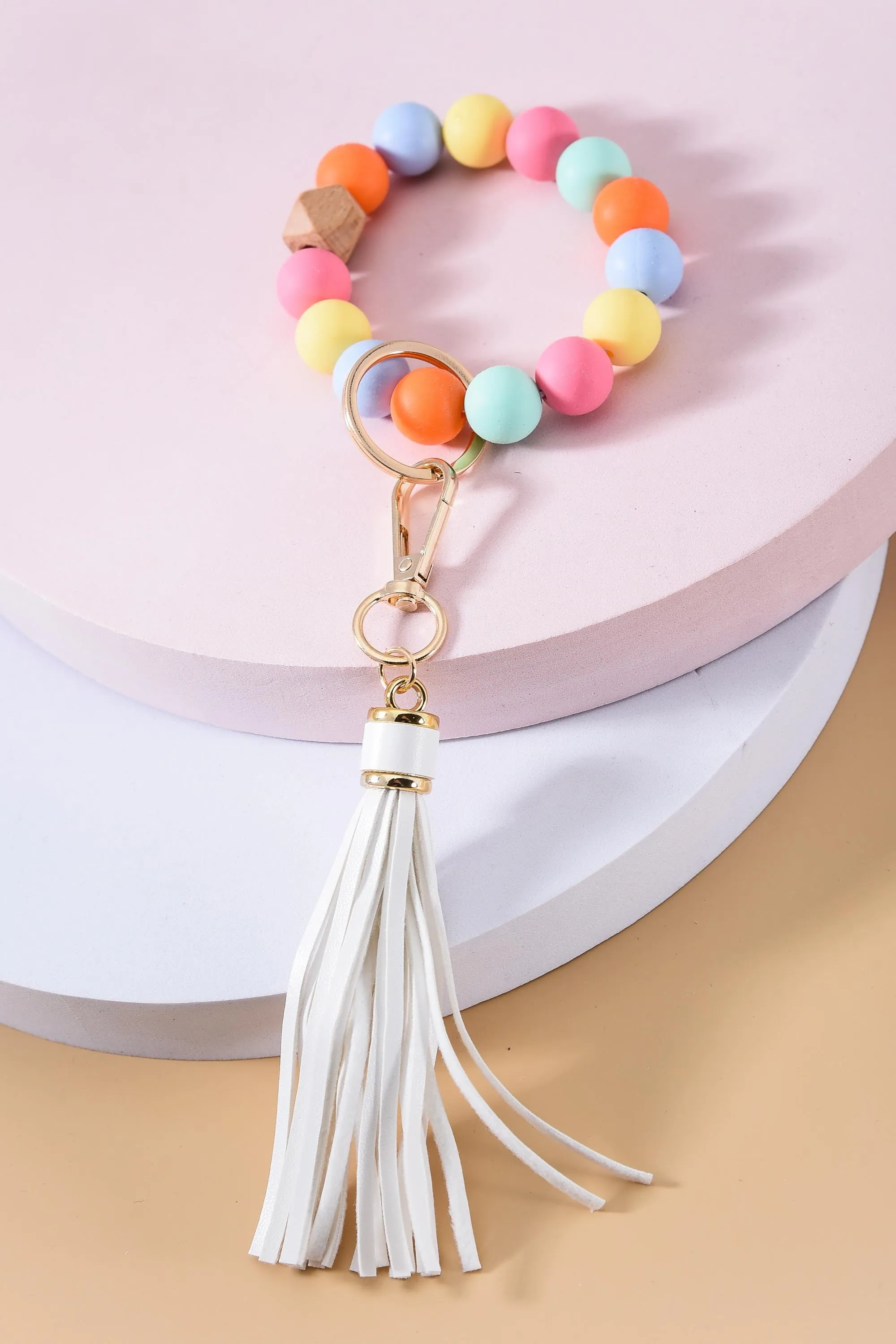 Rubbery Bead Bracelet Key Ring