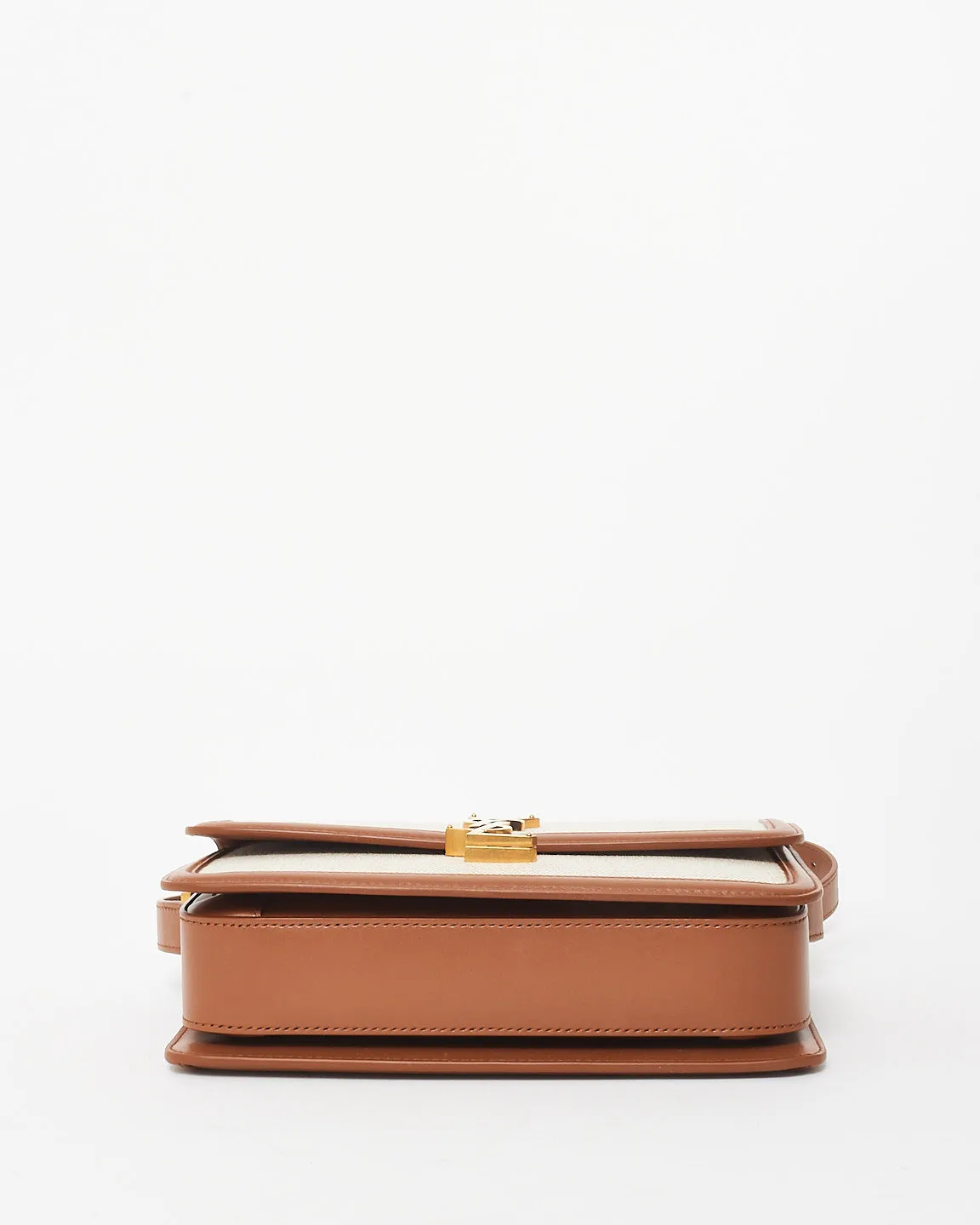 Saint Laurent Beige Canvas & Brown Leather Trim Logo Solferino Bag