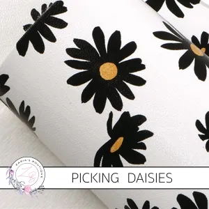 SALE Picking Daisies ~ Black & White Floral Faux Leather ~ 1mm