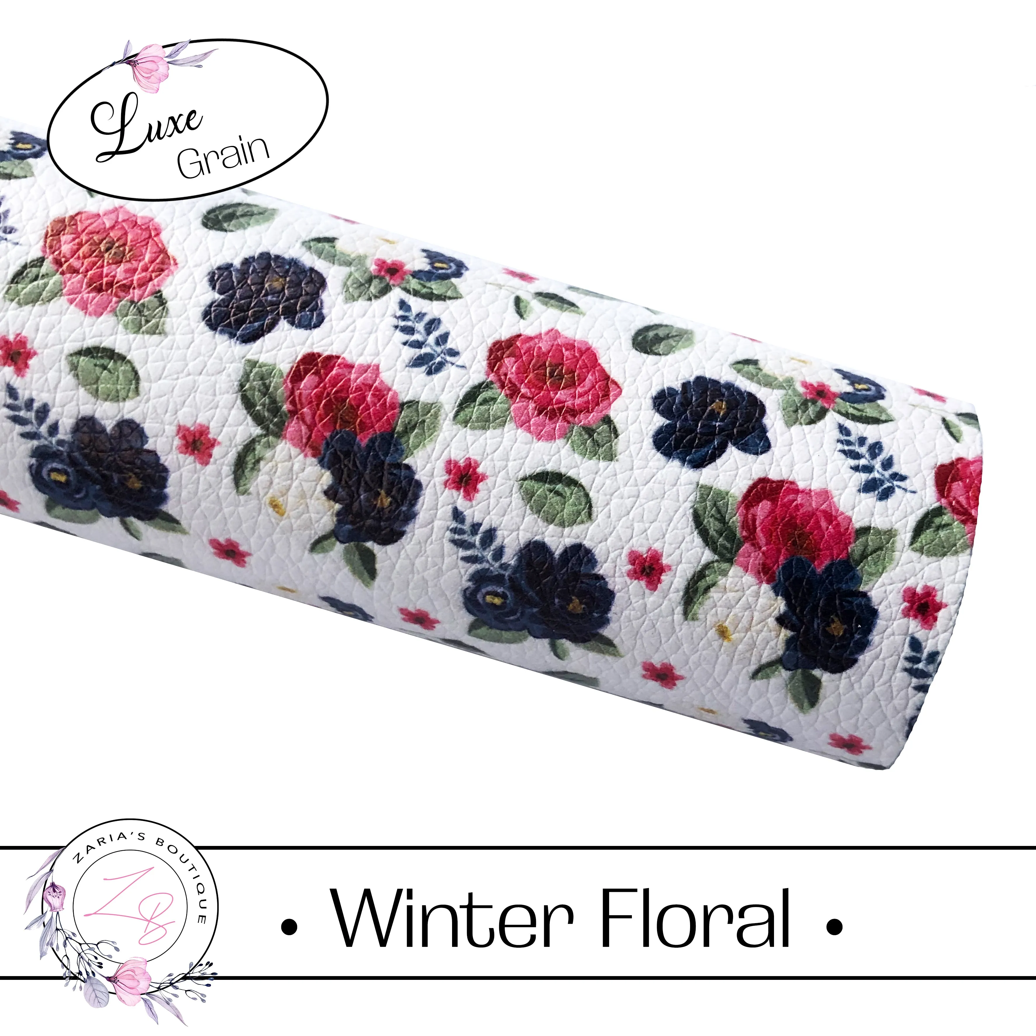 SALE ⋅ Winter Floral  ⋅ Luxe Grain Faux Leather ~ 0.90mm