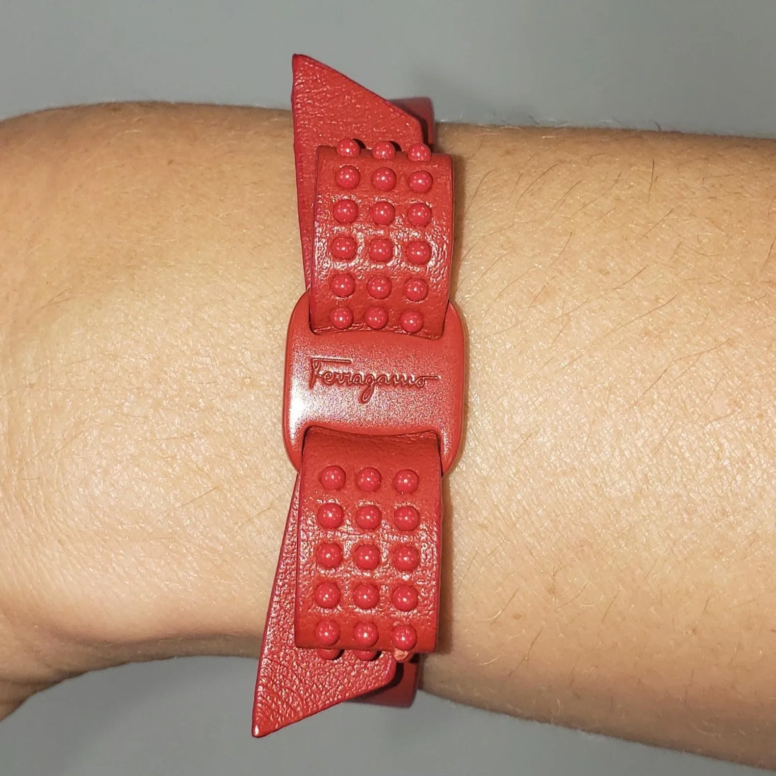Salvatore Ferragamo Vara Bow Leather Bracelet in Lipstick Red