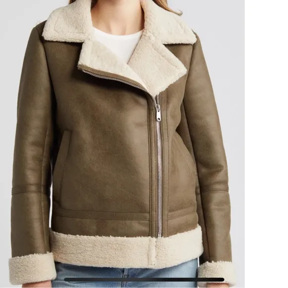 Sam Edelman Faux Leather &amp; Faux Shearling Moto Jacket (S)