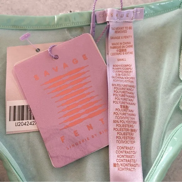 Savage X Fenty Tutti Fruity Pineapple Embroidered Tulle &amp; Vinyl Mint Teddy S NWT