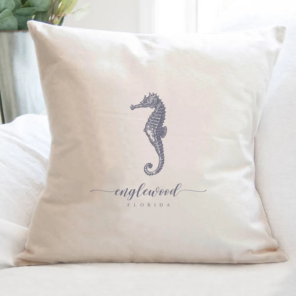 Seahorse w/ City, State - Square Canvas Pillow