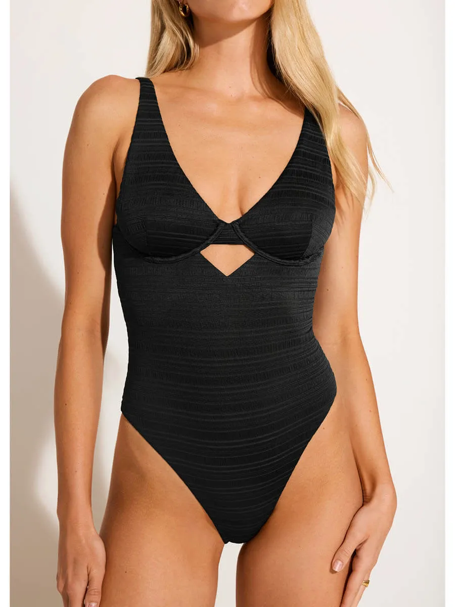 Seersucker Stripe Rossi Underwire One Piece in Black