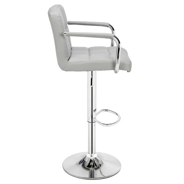Set of 2 Adjustable 60-80cm 6-Checks Round Cushion Bar Stools in Gray