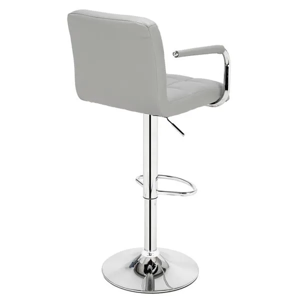 Set of 2 Adjustable 60-80cm 6-Checks Round Cushion Bar Stools in Gray