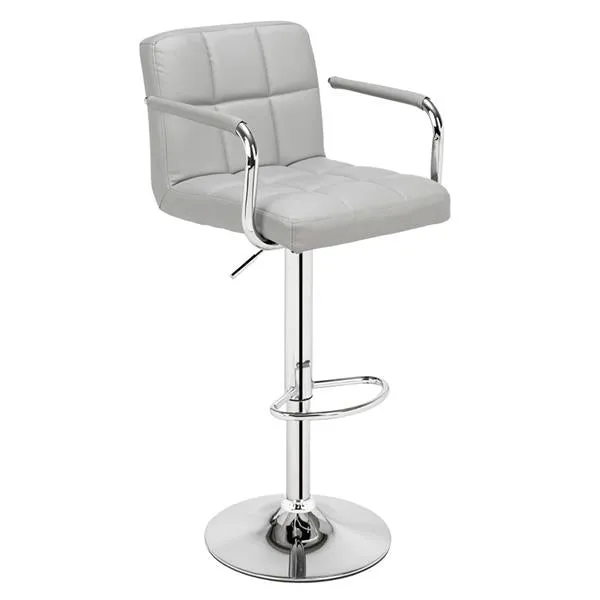 Set of 2 Adjustable 60-80cm 6-Checks Round Cushion Bar Stools in Gray