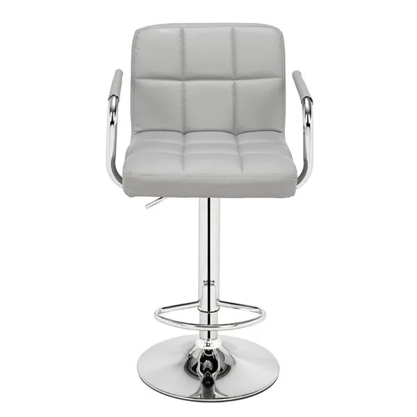 Set of 2 Adjustable 60-80cm 6-Checks Round Cushion Bar Stools in Gray