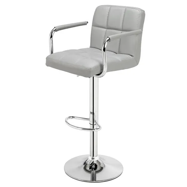 Set of 2 Adjustable 60-80cm 6-Checks Round Cushion Bar Stools in Gray