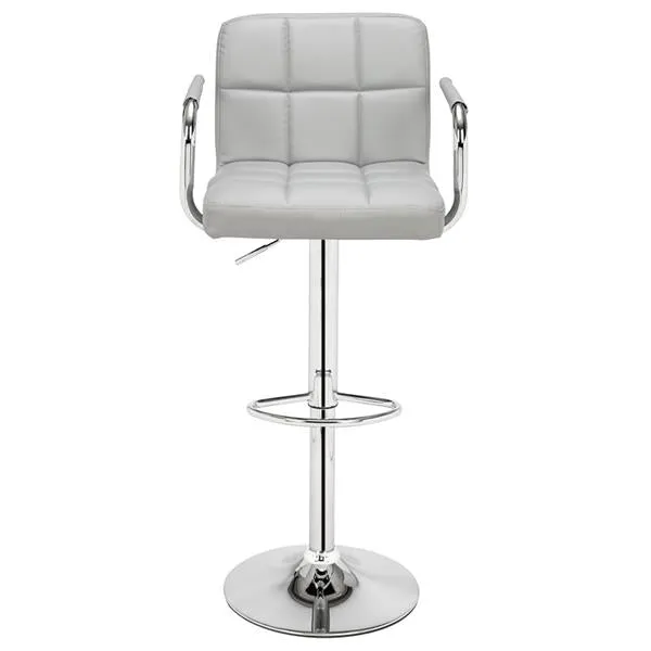 Set of 2 Adjustable 60-80cm 6-Checks Round Cushion Bar Stools in Gray