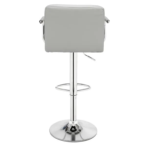 Set of 2 Adjustable 60-80cm 6-Checks Round Cushion Bar Stools in Gray
