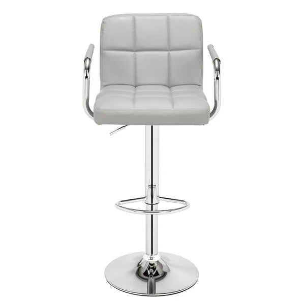 Set of 2 Adjustable 60-80cm 6-Checks Round Cushion Bar Stools in Gray